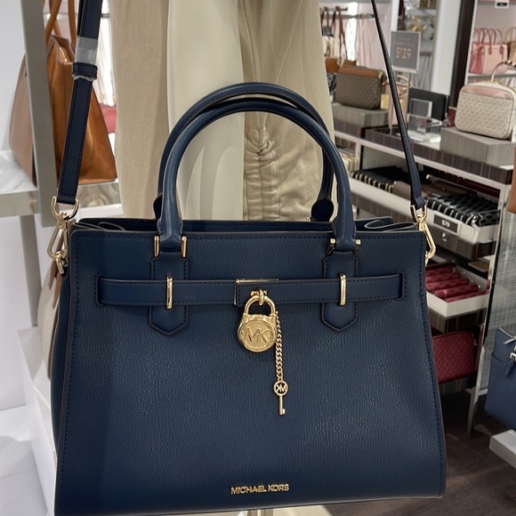 Michael Kors 35T1GHMS2L Hamilton Medium Satchel Crossbody Navy - Picture 9 of 16
